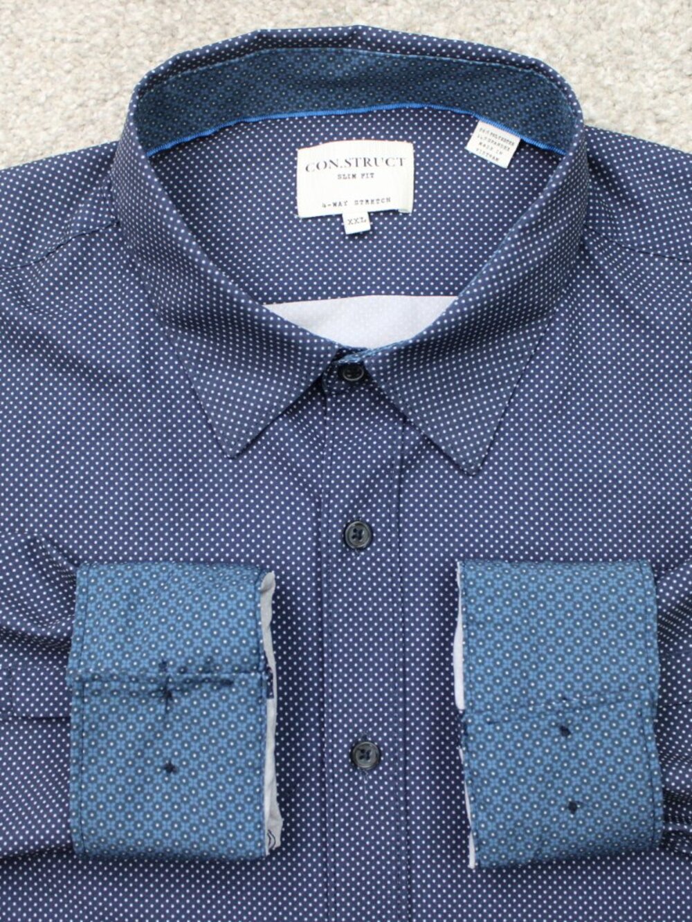 Construct Shirt Mens 2XL XXL Blue Geometric 4-Way Stretch Slim Fit Long Sleeve